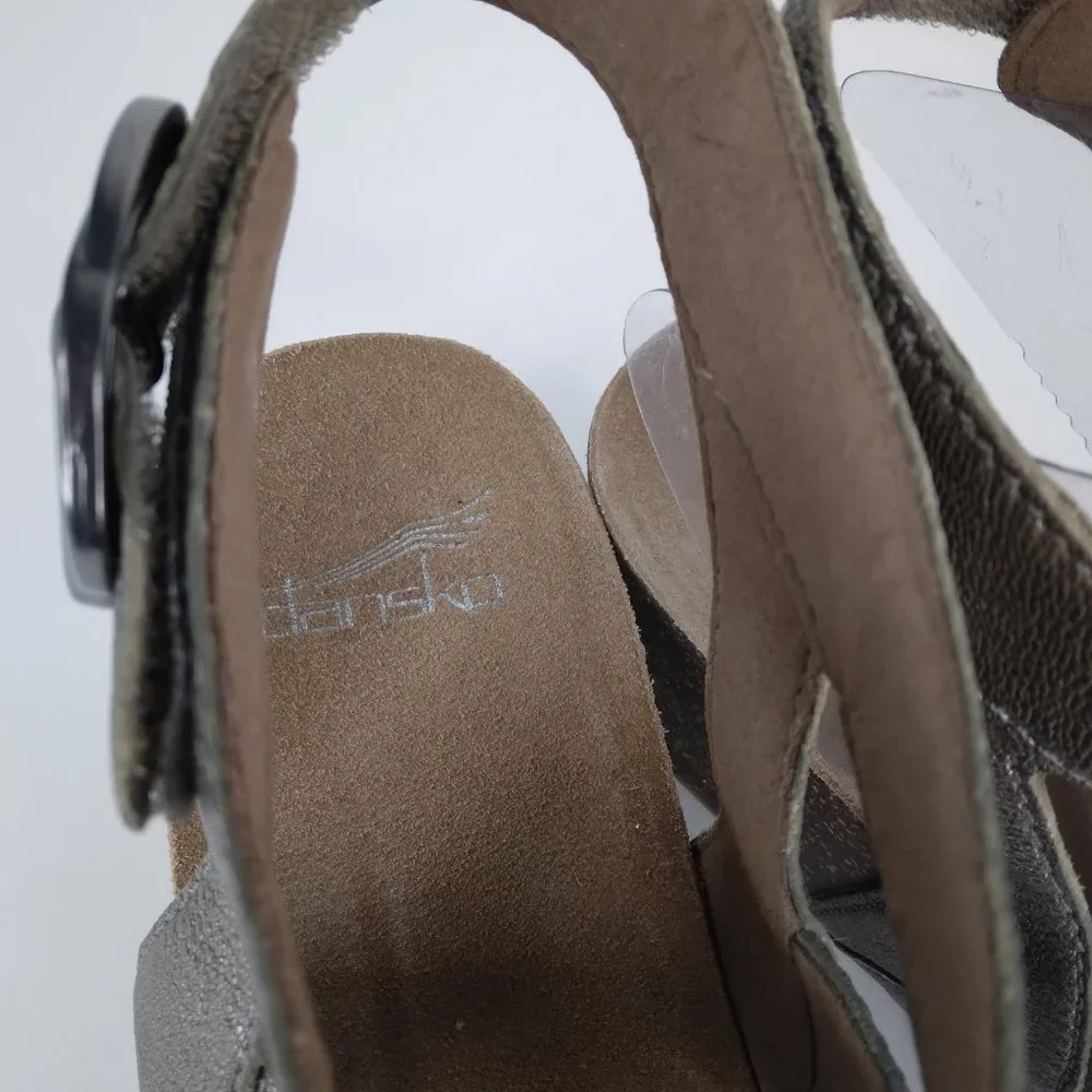 Dansko Women's Metallic Pewter Wedge Sandals